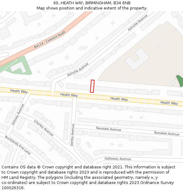 60, HEATH WAY, BIRMINGHAM, B34 6NB: Location map and indicative extent of plot