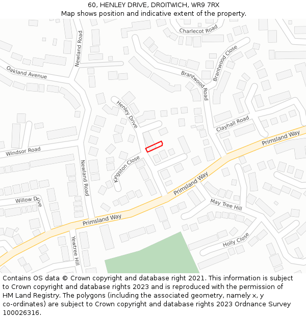 60, HENLEY DRIVE, DROITWICH, WR9 7RX: Location map and indicative extent of plot