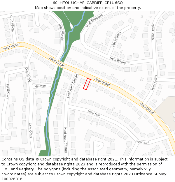 60, HEOL UCHAF, CARDIFF, CF14 6SQ: Location map and indicative extent of plot