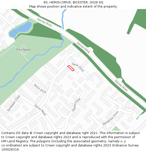 60, HERON DRIVE, BICESTER, OX26 6YJ: Location map and indicative extent of plot