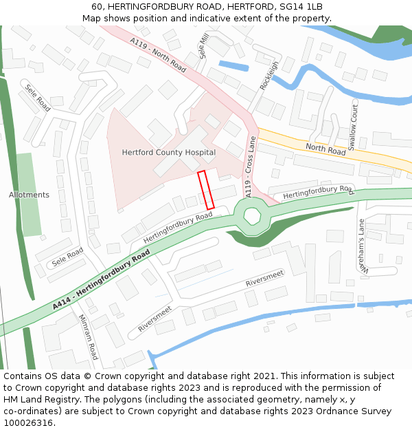 60, HERTINGFORDBURY ROAD, HERTFORD, SG14 1LB: Location map and indicative extent of plot