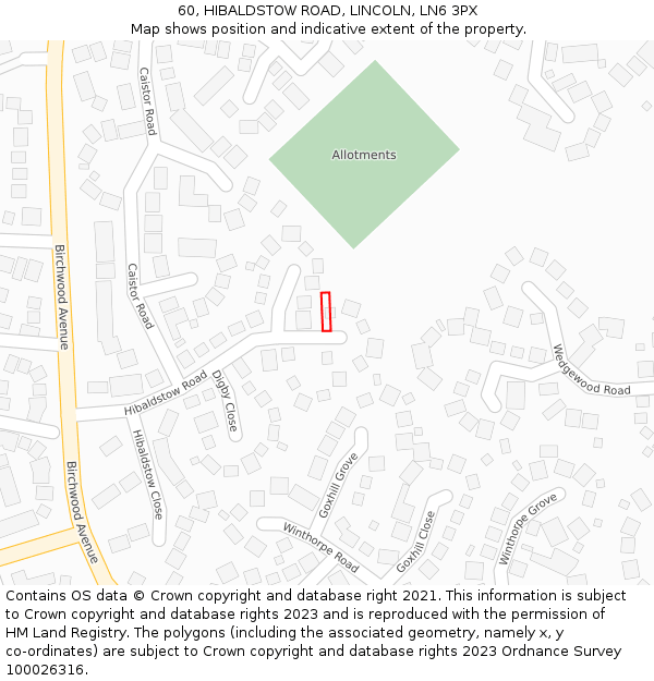 60, HIBALDSTOW ROAD, LINCOLN, LN6 3PX: Location map and indicative extent of plot