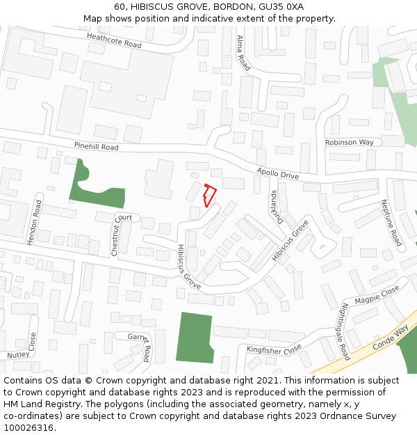 60, HIBISCUS GROVE, BORDON, GU35 0XA: Location map and indicative extent of plot