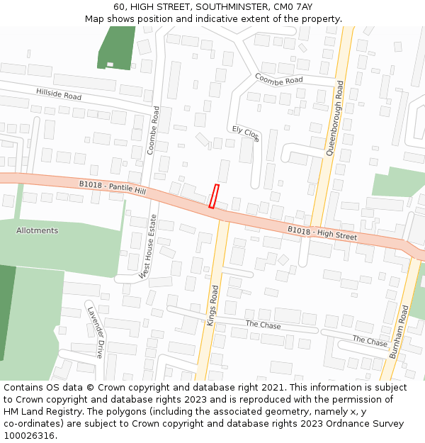 60, HIGH STREET, SOUTHMINSTER, CM0 7AY: Location map and indicative extent of plot