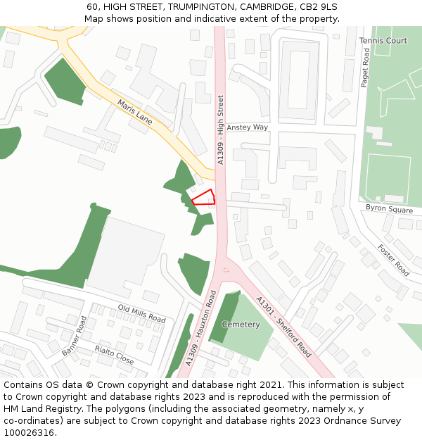 60, HIGH STREET, TRUMPINGTON, CAMBRIDGE, CB2 9LS: Location map and indicative extent of plot