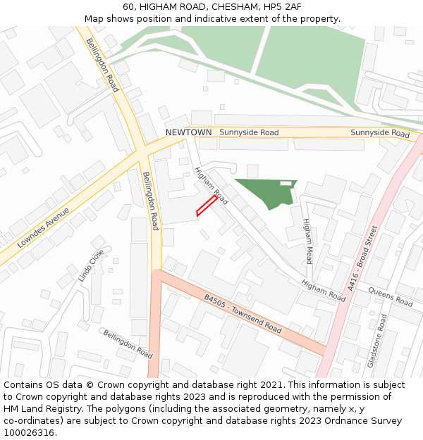 60, HIGHAM ROAD, CHESHAM, HP5 2AF: Location map and indicative extent of plot
