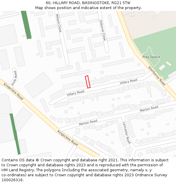 60, HILLARY ROAD, BASINGSTOKE, RG21 5TW: Location map and indicative extent of plot