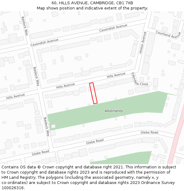 60, HILLS AVENUE, CAMBRIDGE, CB1 7XB: Location map and indicative extent of plot
