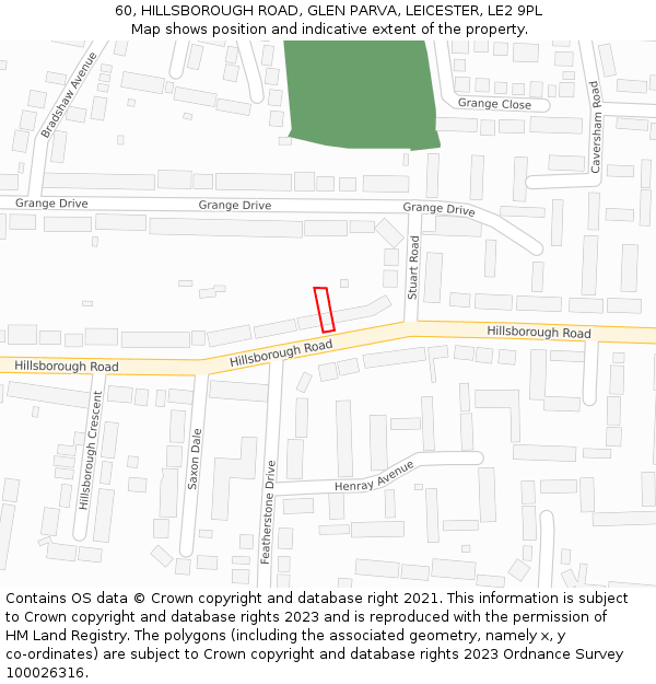 60, HILLSBOROUGH ROAD, GLEN PARVA, LEICESTER, LE2 9PL: Location map and indicative extent of plot