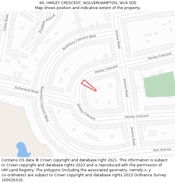 60, HIMLEY CRESCENT, WOLVERHAMPTON, WV4 5DE: Location map and indicative extent of plot