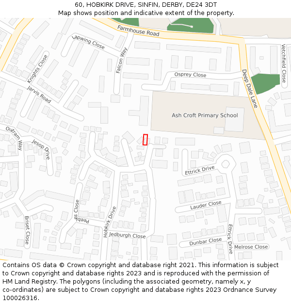60, HOBKIRK DRIVE, SINFIN, DERBY, DE24 3DT: Location map and indicative extent of plot