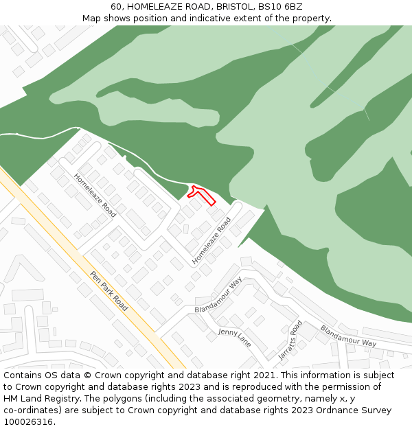 60, HOMELEAZE ROAD, BRISTOL, BS10 6BZ: Location map and indicative extent of plot
