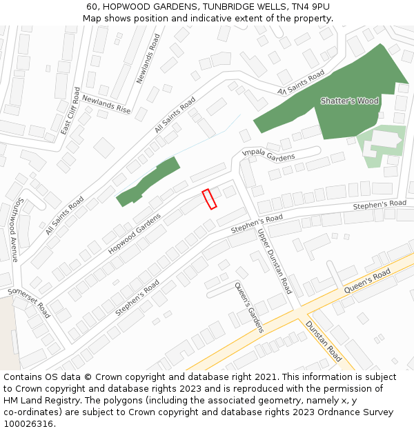 60, HOPWOOD GARDENS, TUNBRIDGE WELLS, TN4 9PU: Location map and indicative extent of plot