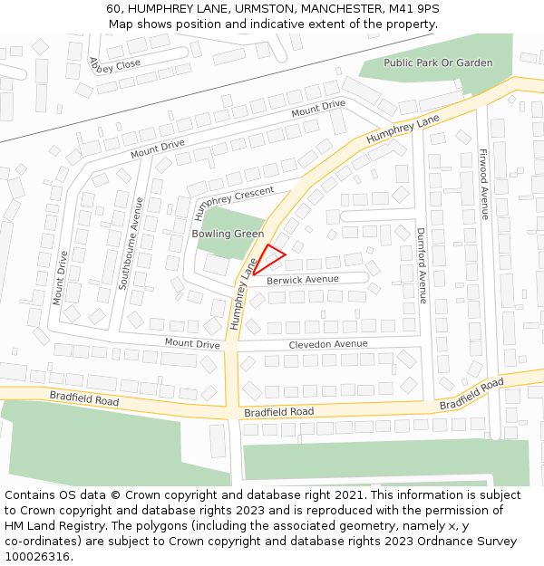 60, HUMPHREY LANE, URMSTON, MANCHESTER, M41 9PS: Location map and indicative extent of plot