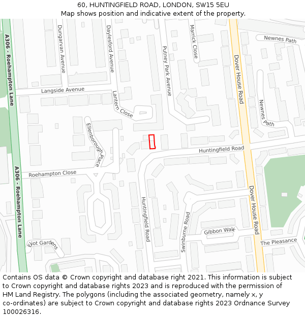 60, HUNTINGFIELD ROAD, LONDON, SW15 5EU: Location map and indicative extent of plot