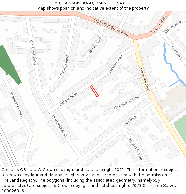 60, JACKSON ROAD, BARNET, EN4 8UU: Location map and indicative extent of plot