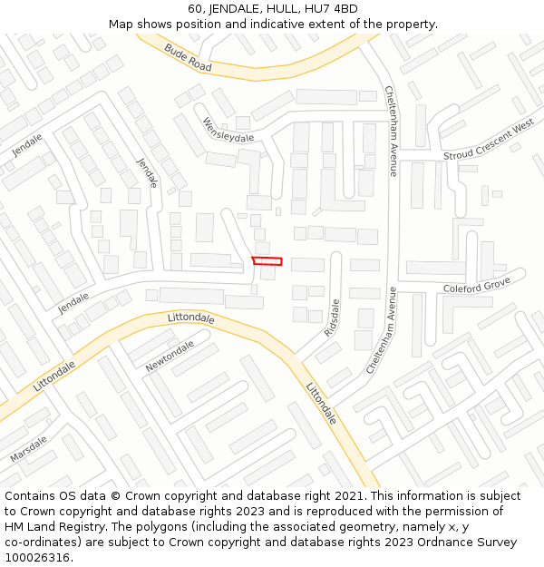 60, JENDALE, HULL, HU7 4BD: Location map and indicative extent of plot