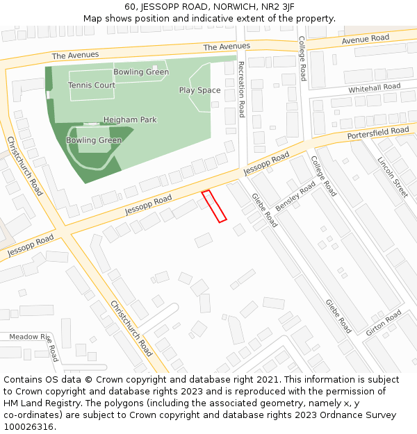 60, JESSOPP ROAD, NORWICH, NR2 3JF: Location map and indicative extent of plot