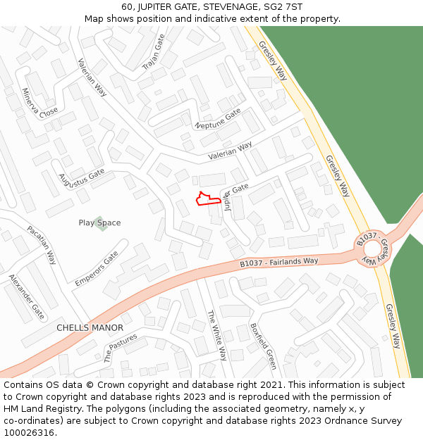 60, JUPITER GATE, STEVENAGE, SG2 7ST: Location map and indicative extent of plot