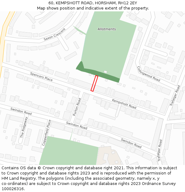 60, KEMPSHOTT ROAD, HORSHAM, RH12 2EY: Location map and indicative extent of plot