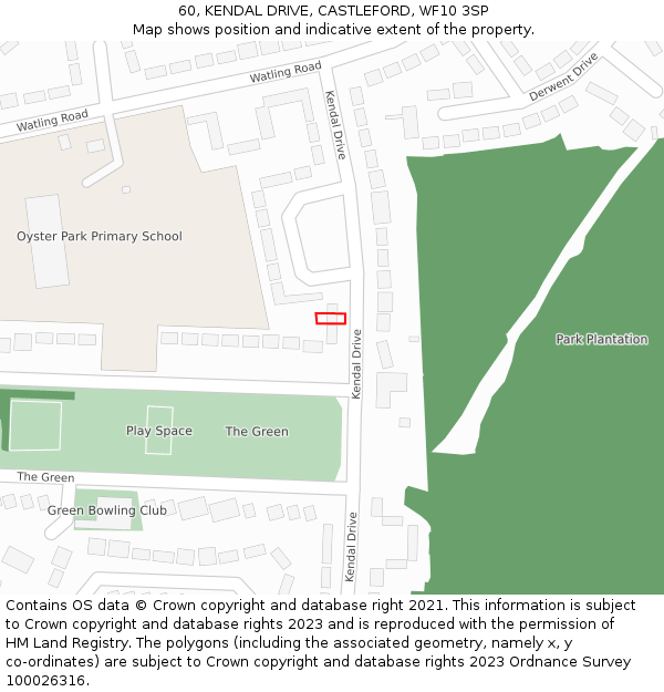 60, KENDAL DRIVE, CASTLEFORD, WF10 3SP: Location map and indicative extent of plot