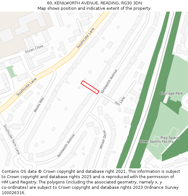 60, KENILWORTH AVENUE, READING, RG30 3DN: Location map and indicative extent of plot