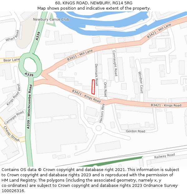60, KINGS ROAD, NEWBURY, RG14 5RG: Location map and indicative extent of plot
