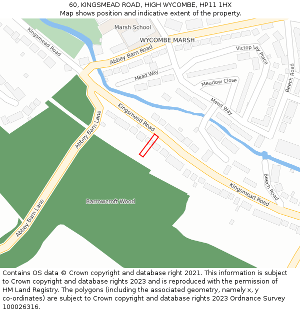 60, KINGSMEAD ROAD, HIGH WYCOMBE, HP11 1HX: Location map and indicative extent of plot
