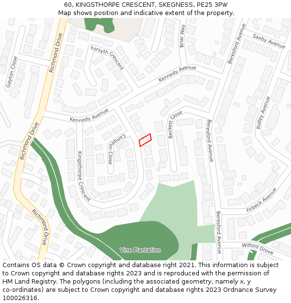 60, KINGSTHORPE CRESCENT, SKEGNESS, PE25 3PW: Location map and indicative extent of plot