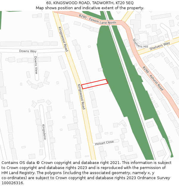 60, KINGSWOOD ROAD, TADWORTH, KT20 5EQ: Location map and indicative extent of plot