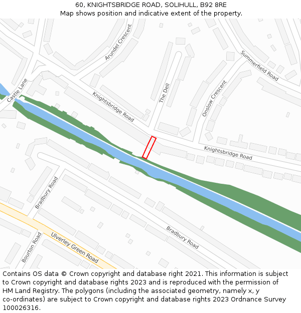 60, KNIGHTSBRIDGE ROAD, SOLIHULL, B92 8RE: Location map and indicative extent of plot