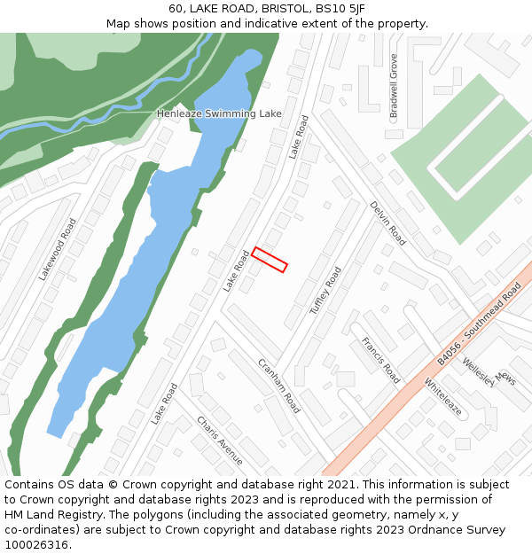 60, LAKE ROAD, BRISTOL, BS10 5JF: Location map and indicative extent of plot