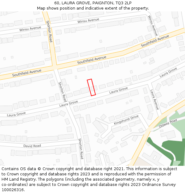 60, LAURA GROVE, PAIGNTON, TQ3 2LP: Location map and indicative extent of plot
