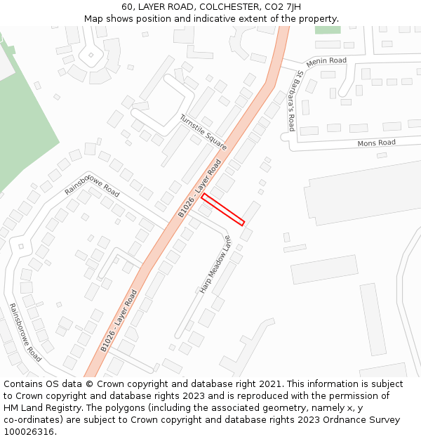 60, LAYER ROAD, COLCHESTER, CO2 7JH: Location map and indicative extent of plot