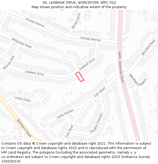 60, LEABANK DRIVE, WORCESTER, WR3 7QZ: Location map and indicative extent of plot