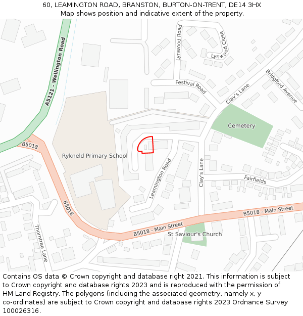 60, LEAMINGTON ROAD, BRANSTON, BURTON-ON-TRENT, DE14 3HX: Location map and indicative extent of plot