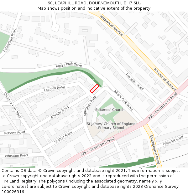 60, LEAPHILL ROAD, BOURNEMOUTH, BH7 6LU: Location map and indicative extent of plot