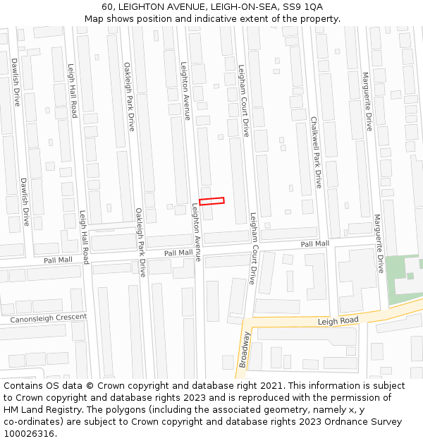 60, LEIGHTON AVENUE, LEIGH-ON-SEA, SS9 1QA: Location map and indicative extent of plot