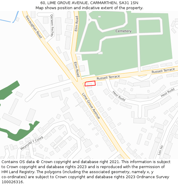 60, LIME GROVE AVENUE, CARMARTHEN, SA31 1SN: Location map and indicative extent of plot