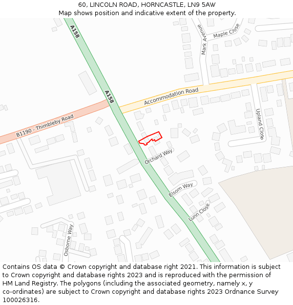 60, LINCOLN ROAD, HORNCASTLE, LN9 5AW: Location map and indicative extent of plot