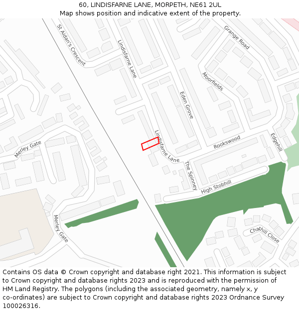 60, LINDISFARNE LANE, MORPETH, NE61 2UL: Location map and indicative extent of plot