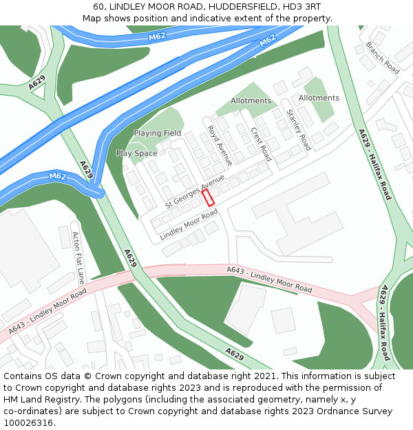 60, LINDLEY MOOR ROAD, HUDDERSFIELD, HD3 3RT: Location map and indicative extent of plot
