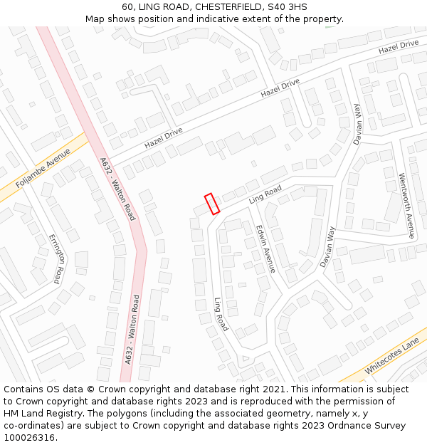 60, LING ROAD, CHESTERFIELD, S40 3HS: Location map and indicative extent of plot