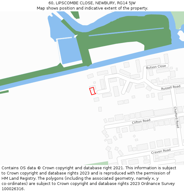 60, LIPSCOMBE CLOSE, NEWBURY, RG14 5JW: Location map and indicative extent of plot