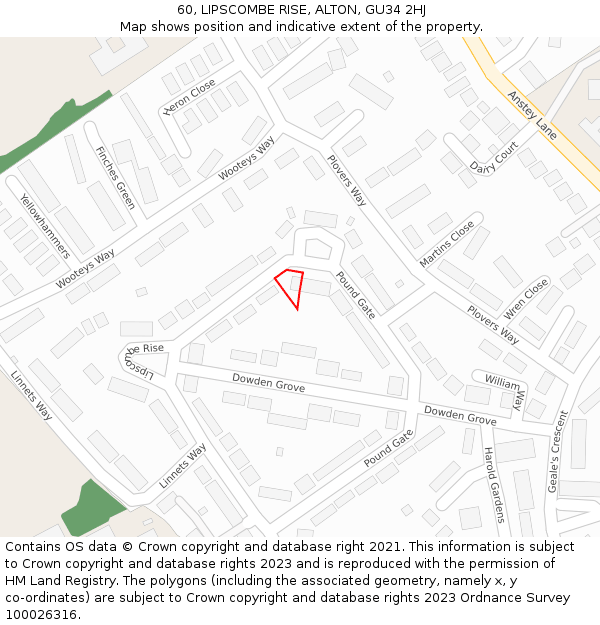 60, LIPSCOMBE RISE, ALTON, GU34 2HJ: Location map and indicative extent of plot