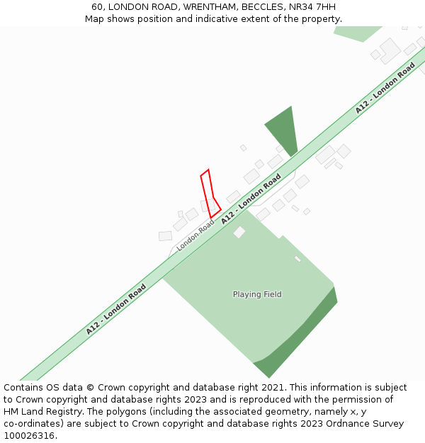 60, LONDON ROAD, WRENTHAM, BECCLES, NR34 7HH: Location map and indicative extent of plot