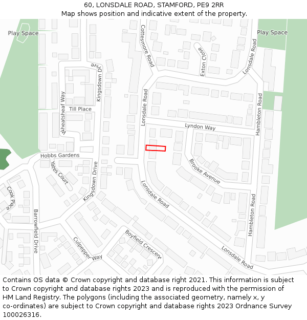 60, LONSDALE ROAD, STAMFORD, PE9 2RR: Location map and indicative extent of plot