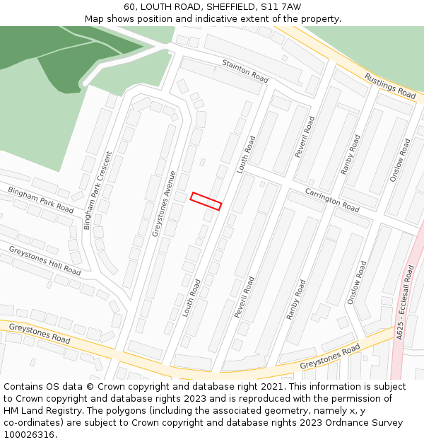 60, LOUTH ROAD, SHEFFIELD, S11 7AW: Location map and indicative extent of plot