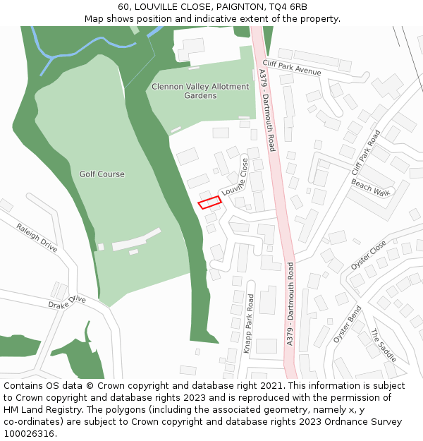 60, LOUVILLE CLOSE, PAIGNTON, TQ4 6RB: Location map and indicative extent of plot