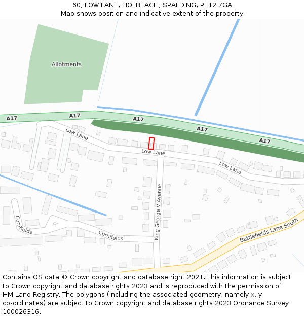 60, LOW LANE, HOLBEACH, SPALDING, PE12 7GA: Location map and indicative extent of plot